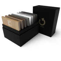 Musterbox mit Holz- und Metallmustern